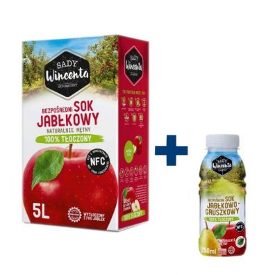 Sady Wincenta Zestaw Bezpośredni sok 100% jabłkowy NFC + Bezpośredni Sok Jabłkowo-Gruszkowy NFC 5000 ml + 250 ml
