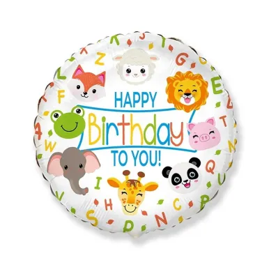 Balon foliowy Happy Birthday zwierz�tka 45cm