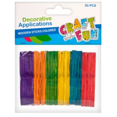 Craft with Fun Ozdoba dekoracyjna drewniane patyczki kolorowe 50 szt.