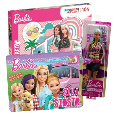 Pakiet: Barbie. Opowiadania 3D. Si�a si�str. Ksi��ka pop-up, Puzzle 104 el. Wyj�tkowa kolekcja Barbie, Barbie Kariera. Lalka Makija�ystka