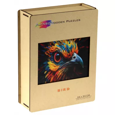 Puzzle drewniane kolorowe - Ptak Eureka 3D