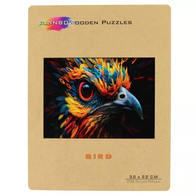 Puzzle drewniane kolorowe - Ptak Eureka 3D