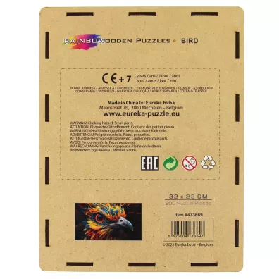 Puzzle drewniane kolorowe - Ptak Eureka 3D