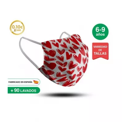 Kiokids Wielorazowa maseczka dla dziecka 6-9 l., Serca