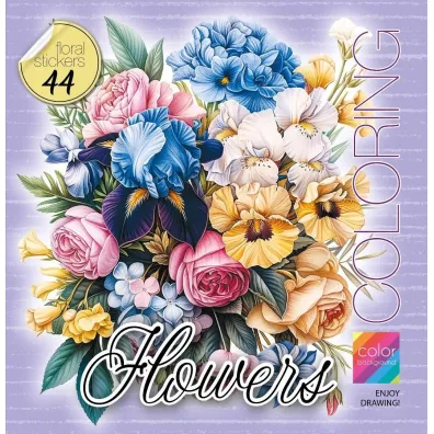 Kolorowanka z naklejkami 200x200 Kwiaty fiolet