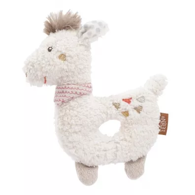 Fehn Anneau de hochet lama pour bébé - Jouet en peluche avec hochet - Jouet de motricité pour l'apprentissage ludique - Peluche comme aide à l'endormissement - Jouet pour bébés et tout-petits à partir