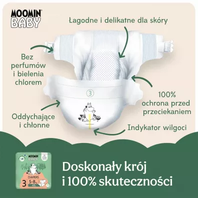 Muumi Baby Moomin Baby, Pieluszki 3 Midi (5-8 kg), Eko 48 szt.