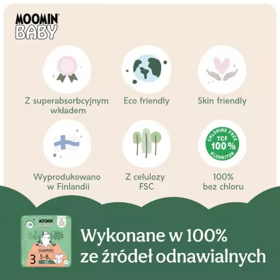 Muumi Baby Moomin Baby, Pieluszki 3 Midi (5-8 kg), Eko 48 szt.