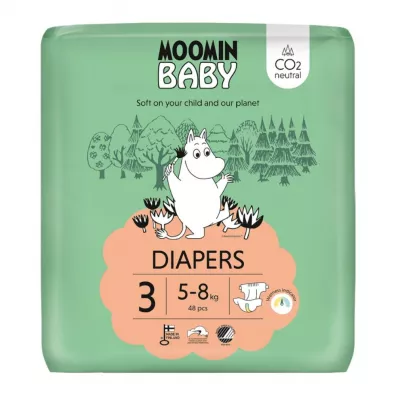 Muumi Baby Moomin Baby, Pieluszki 3 Midi (5-8 kg), Eko 48 szt.