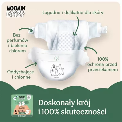 Muumi Baby Moomin Baby, Pieluszki 5 Maxi (10-16 kg), Eko Big Pack 60 szt.