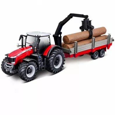 Bburago model tracor with deluxe trailer massey ferguson 8740s with tree forwarder 10cm