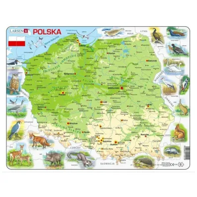 Puzzle maxi 61 el. Mapa Polski fizyczna zwierz�ta Larsen