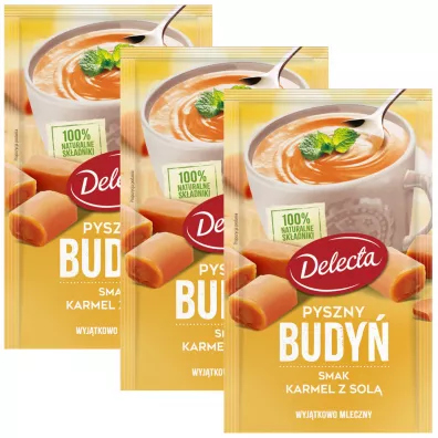Delecta Pyszny Budy� o smaku karmelu z sol� Zestaw 3 x 40 g