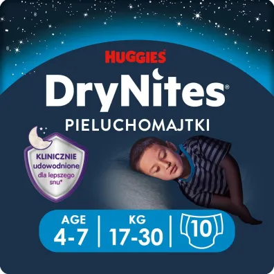 Huggies Pieluchomajtki na noc 4-7 lat DRYNITES Boy (17-30 kg) (uszkodzone opakowanie) 10