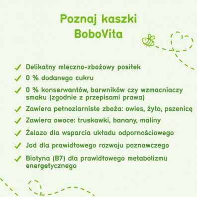 BoboVita Porcja Zbóż Kaszka mleczna 3 zboża malina-truskawka-banan po 6. miesiącu 210 g