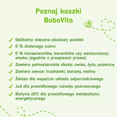BoboVita Porcja Zb Kaszka mleczna 3 zboa malina-truskawka-banan po 6. miesicu 210 g