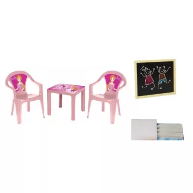 Stolik i dwa krzes�a + tablica pastel r�owy 3Toysm