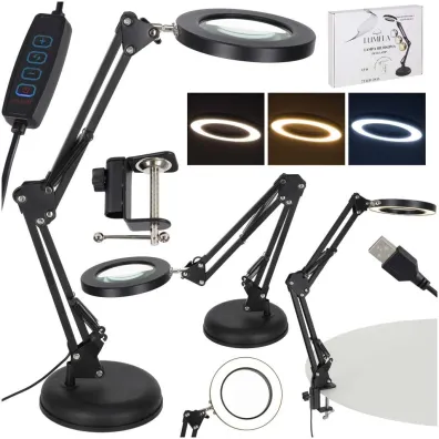 Lampka na biurko biurkowa LED z lup� szk�o powi�kszaj�ce obrotowy wysi�gnik 2 sposoby mocowania