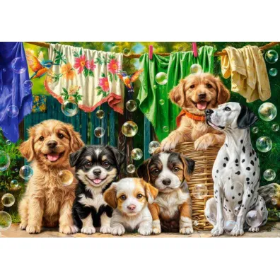 Puzzle 500 el. Puppies, Laundry and Bird Antics Castorland