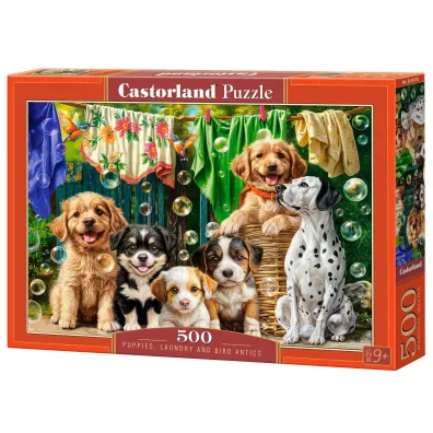 Puzzle 500 el. Puppies, Laundry and Bird Antics Castorland
