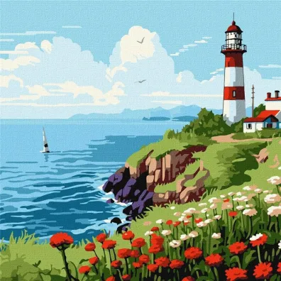 Ideyka Malowanie po numerach - Latarnia morska na horyzoncie 30x30cm