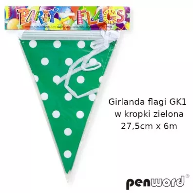 Penword Girlanda flagi w kropki zielona 27.5cmx6m