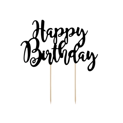 PartyDeco Topper na tort Happy Birthday czarny 22.5cm