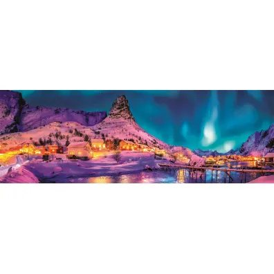 Puzzle 1000 el. Panorama - Colorful Night Lofoten Island Clementoni