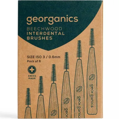 Georganics Szczoteczka mi�dzyz�bowa z drewna bukowego, do codziennej piel�gnacji, 0,6 mm 6 szt.