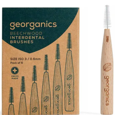 Georganics Szczoteczka mi�dzyz�bowa z drewna bukowego, do codziennej piel�gnacji, 0,6 mm 6 szt.