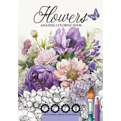 Kolorowanka A4 8 obrazk�w Flowers kwiaty