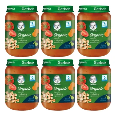 Gerber Organic Obiadek jarzynki z indykiem w pomidorach dla niemowl�t po 6 miesi�cu Zgrzewka 6 x 190 g Bio