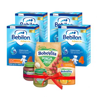 Bebilon Zestaw 4 Pronutra-Advance Mleko modyfikowane po 2. roku + Mus + Przecier owocowy + Kaszka bezmleczna + Obiadek 4 x 1100 g + 85 g + 125 g + 170 g + 125 g