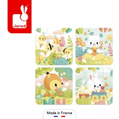 Puzzle progresywne w walizce Zwierztka Pure 4 ukadanki 2+ Janod