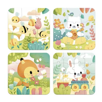 Puzzle progresywne w walizce Zwierztka Pure 4 ukadanki 2+ Janod