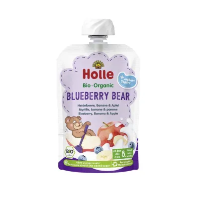 Holle Mus bor�wkowy mi� (jogurt - bor�wka - jab�ko - banan) od 8 miesi�ca 100 g Bio