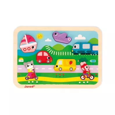Puzzle drewniane 3D 7 el. Pojazdy Janod