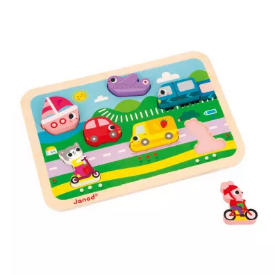 Puzzle drewniane 3D 7 el. Pojazdy Janod