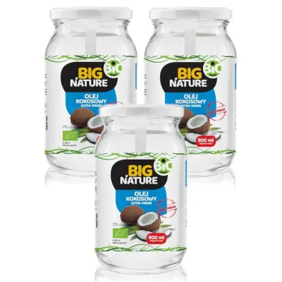 Big Nature Olej kokosowy extra virgin t�oczony na zimno Zestaw 3 x 900 ml Bio