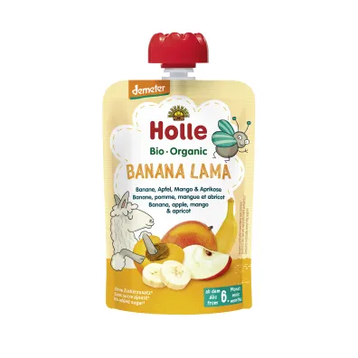 Holle Mus Bananowa lama (Banan - jab�ko - mango - morela) bezglutenowa od 6 miesi�ca Demeter 100 g Bio