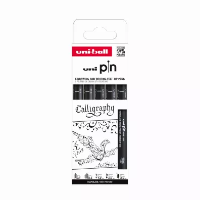 Uni Mitsubishi Pencil Cienkopis kre�larski PIN 200 Calligraphy r�ne ko�c�wki czarny 5 szt.