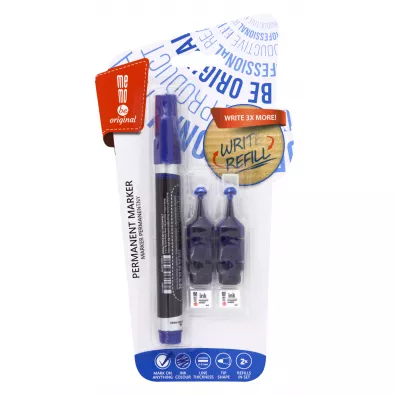 MemoBe Marker permanentny + 2 ampu�ki z zapasowym tuszem niebieski