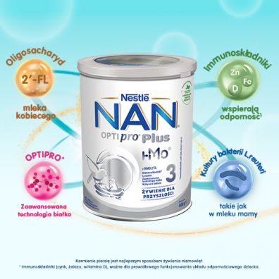 Nestle Nan Optipro Plus 3 HM-O Produkt na bazie mleka junior dla dzieci po 1. roku Zgrzewka 6 x 800 g