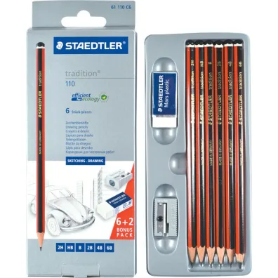Staedtler Zestaw o��wk�w Tradition (2H, HB, B, 2B, 4B, 6B), + gumka + temper�wka 6 szt.