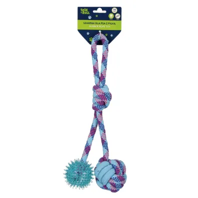 Zabawka dla psa Szarpak 34 cm z pi�k� 2 stronny niebieski TRIK&ROLL 560703