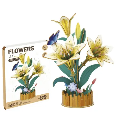 Puzzle Drewniane kwiatki 3D - Lilie, 85el. Askato