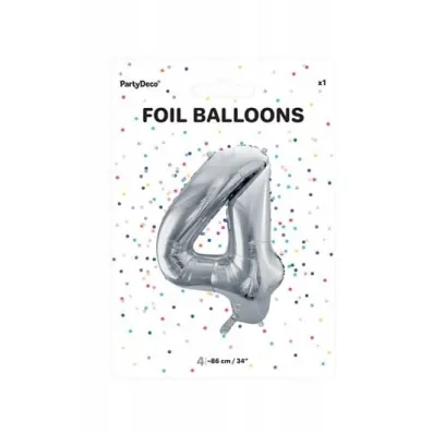 PartyDeco Balon foliowy 4 srebrny 86 cm