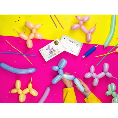PartyDeco Balony modeliny pastelowe pompka mix 130 cm