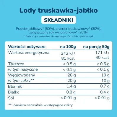 Smileat Lody owocowe do mro�enia o smaku truskawki i jab�ka 6 m+ 5 x 50 g Bio