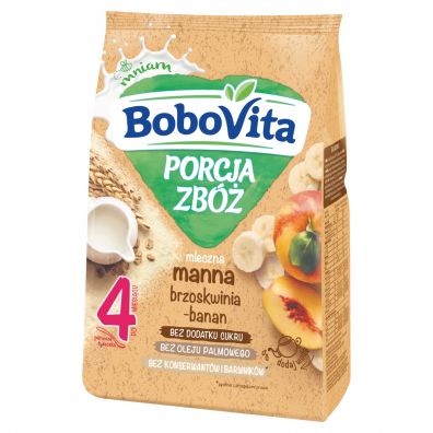 BoboVita Porcja Zbóż Kaszka mleczna manna brzoskwinia-banan po 4 miesiącu 210 g